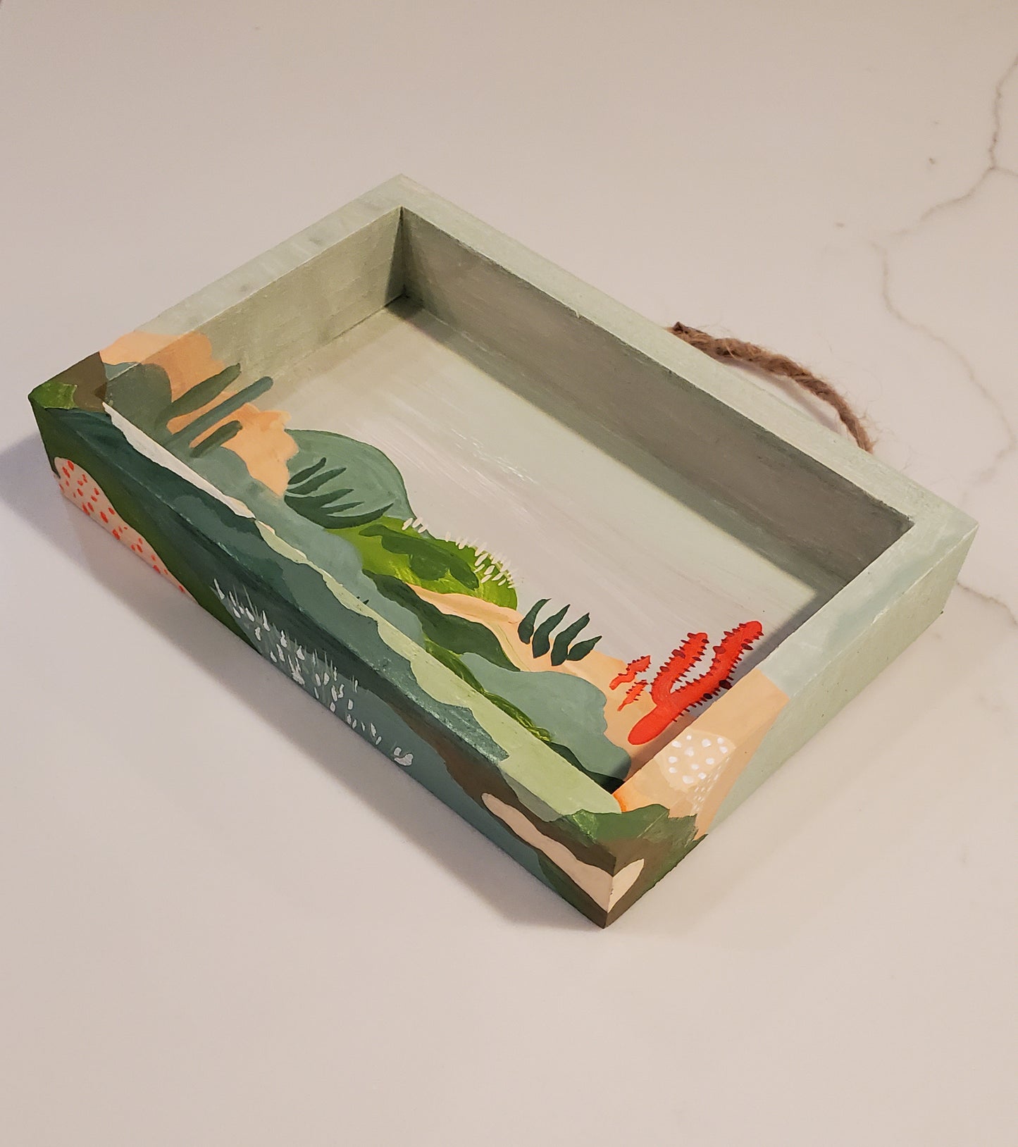 Desert Gifts - little landscape original gouache painting, 4x6 mini wall art wood shadowbox, one of a kind artwork