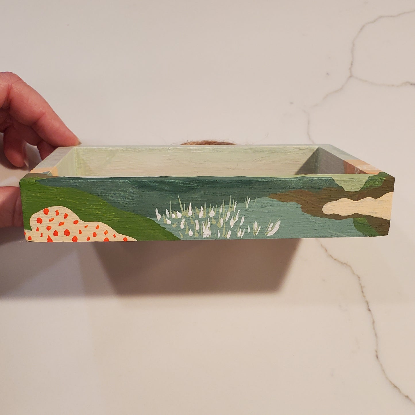 Desert Gifts - little landscape original gouache painting, 4x6 mini wall art wood shadowbox, one of a kind artwork