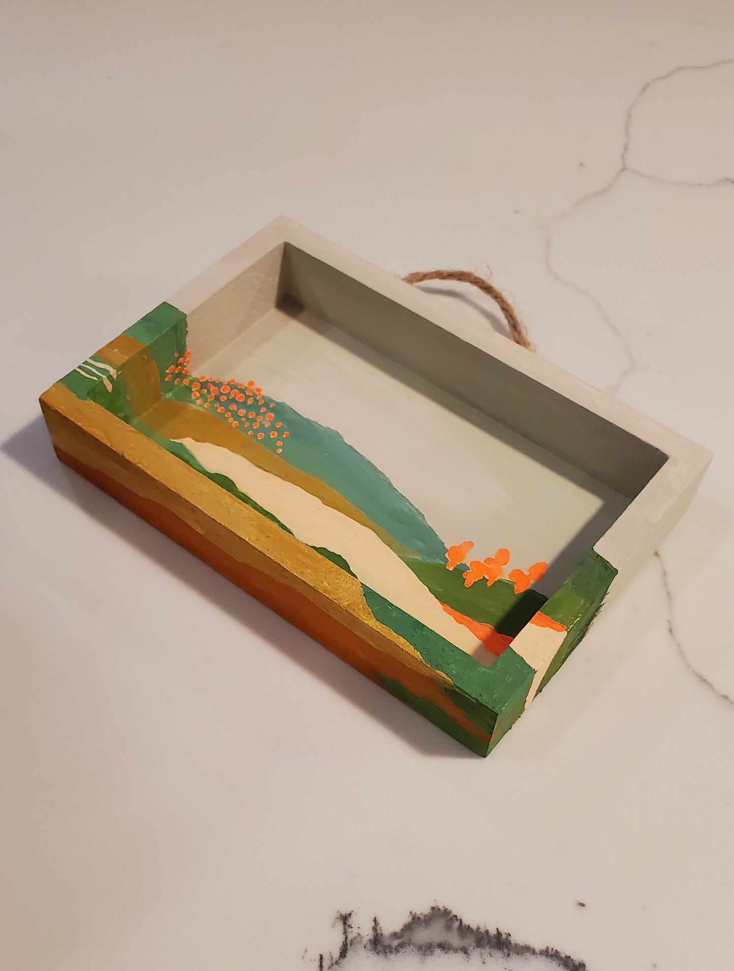 Welsh Wanderings - little landscape original gouache painting, 4x6 mini wall art wood shadowbox, one of a kind artwork
