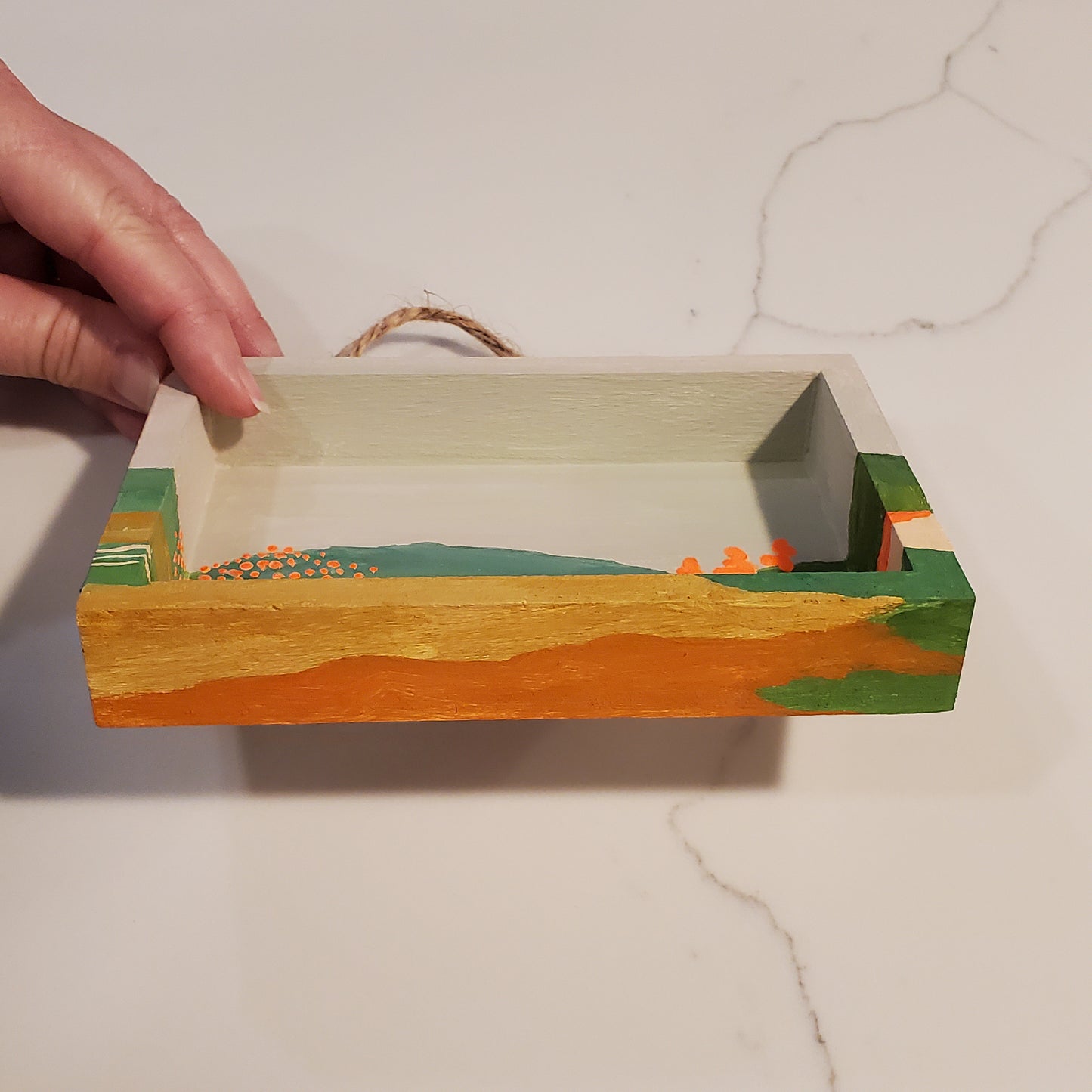 Welsh Wanderings - little landscape original gouache painting, 4x6 mini wall art wood shadowbox, one of a kind artwork