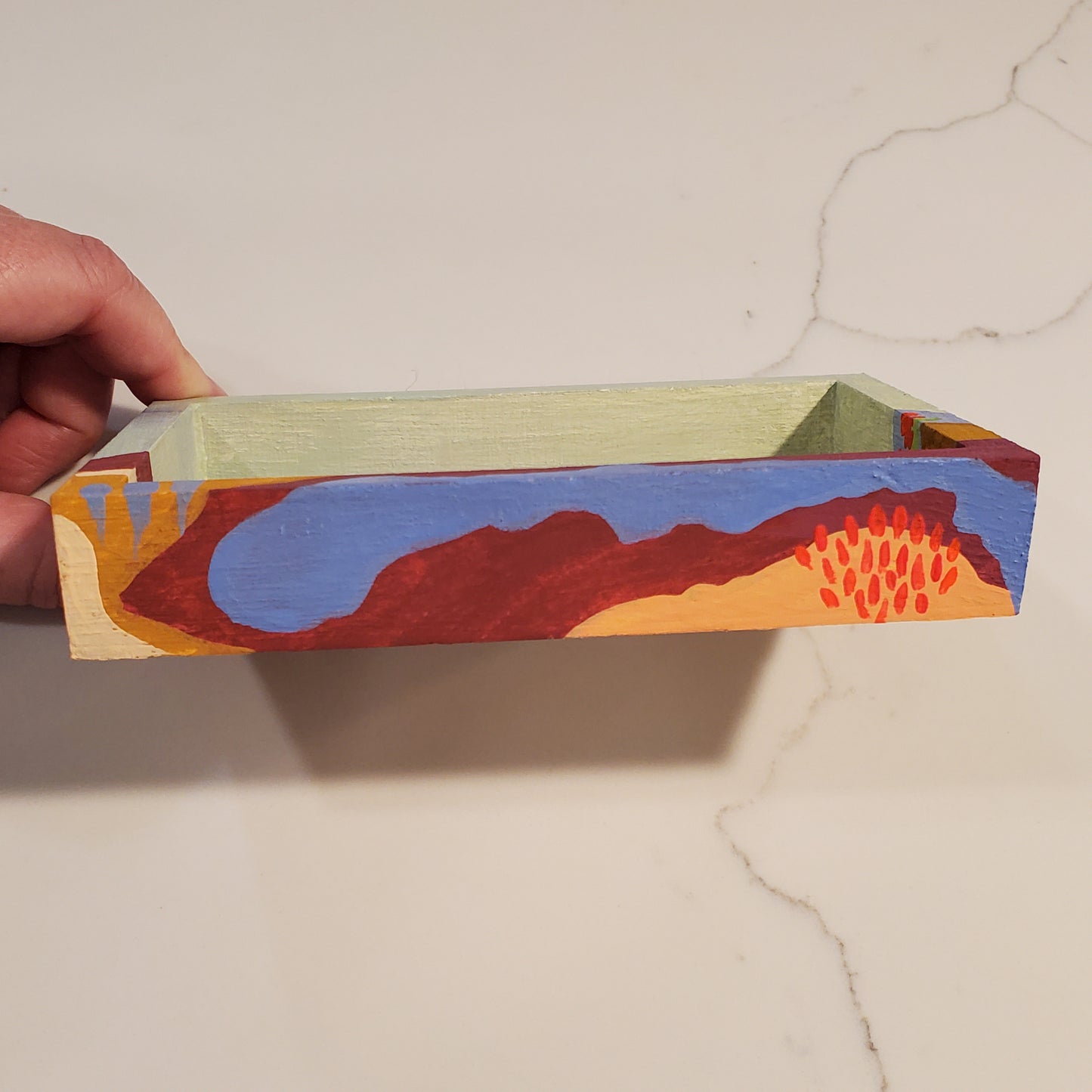 Wonderlandscape - little landscape original gouache painting, 4x6 mini wall art wood shadowbox, one of a kind artwork