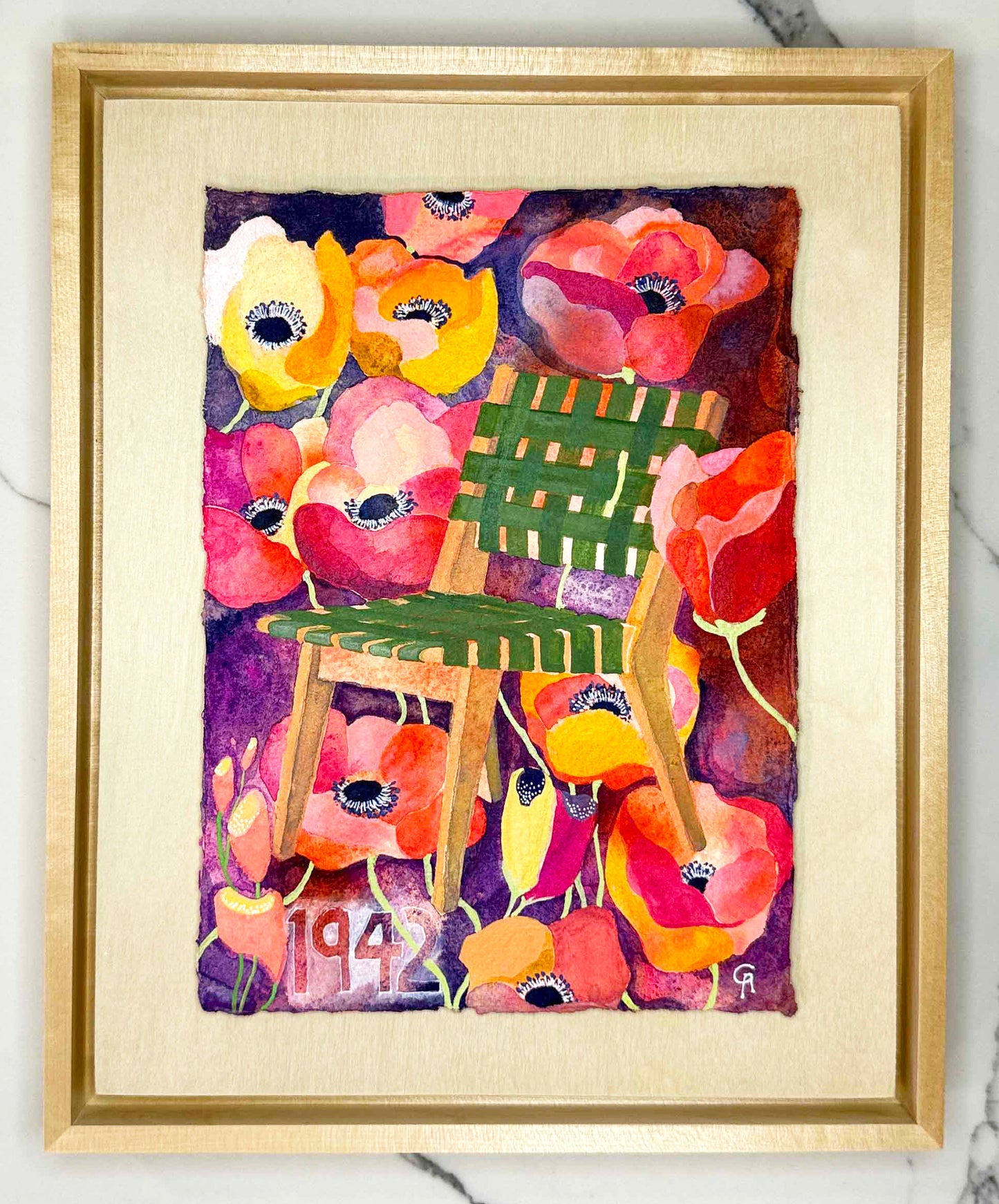 Framed Original Watercolor Painting - Chairy Blossom 1942