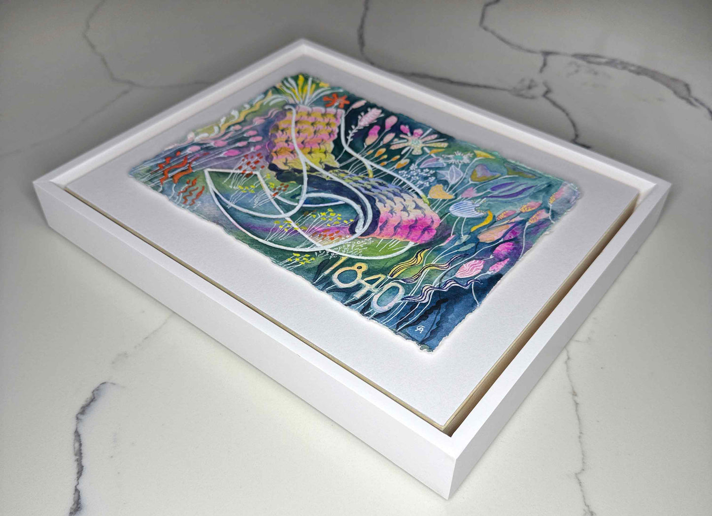 Framed Original Watercolor Painting - Chairy Blossom 1840