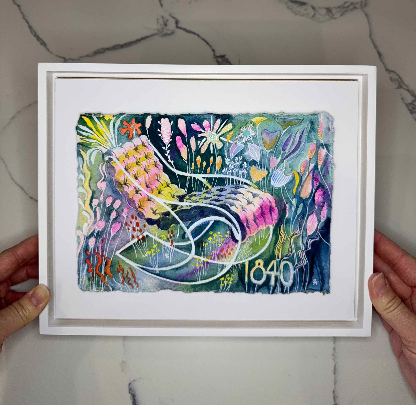 Framed Original Watercolor Painting - Chairy Blossom 1840