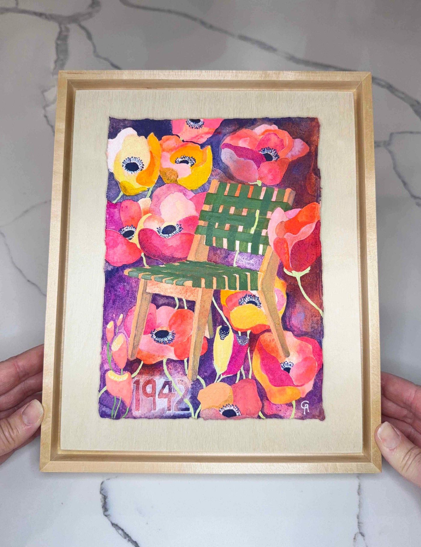 Framed Original Watercolor Painting - Chairy Blossom 1942