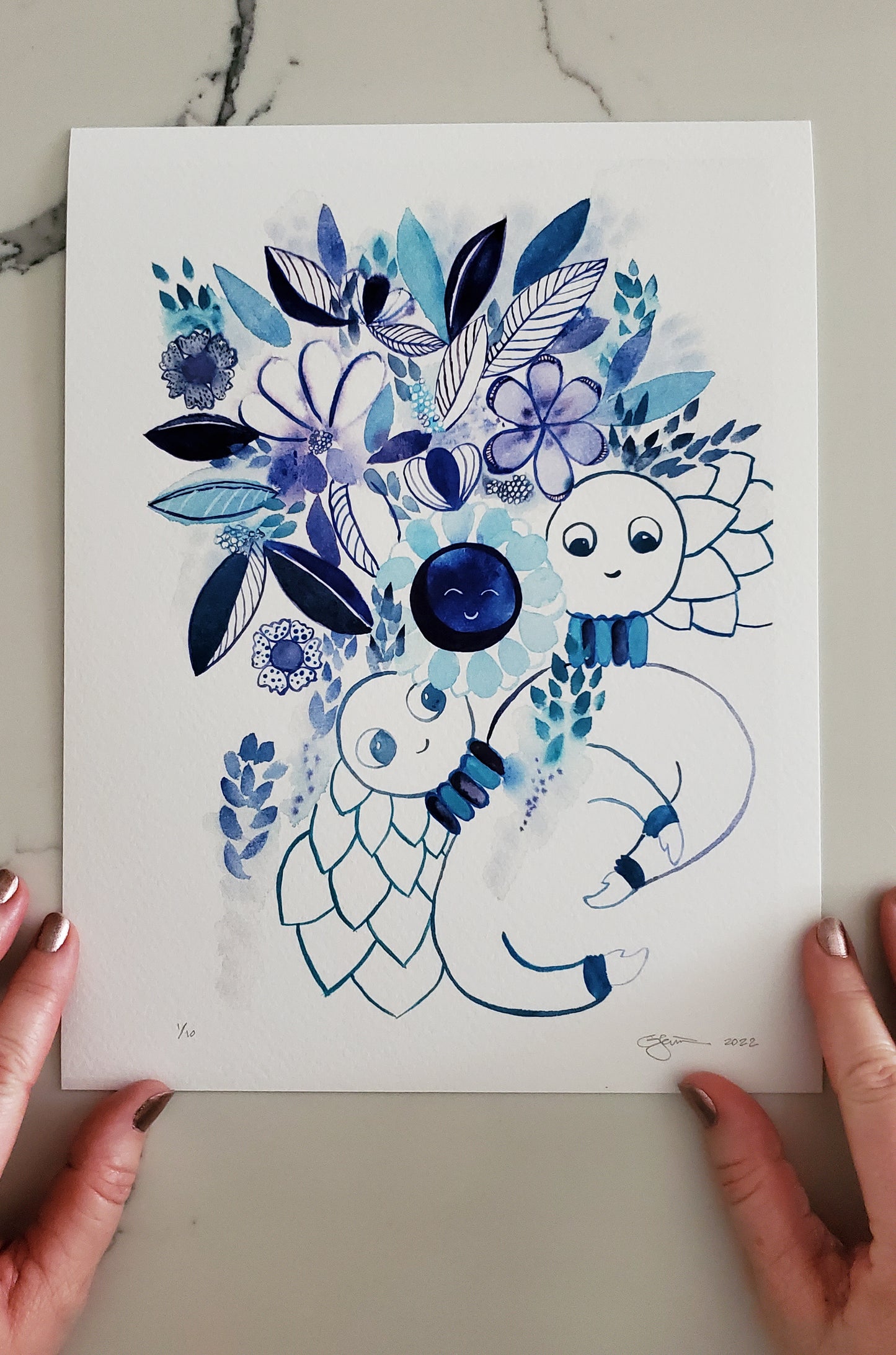Blue Bubble Floral Print