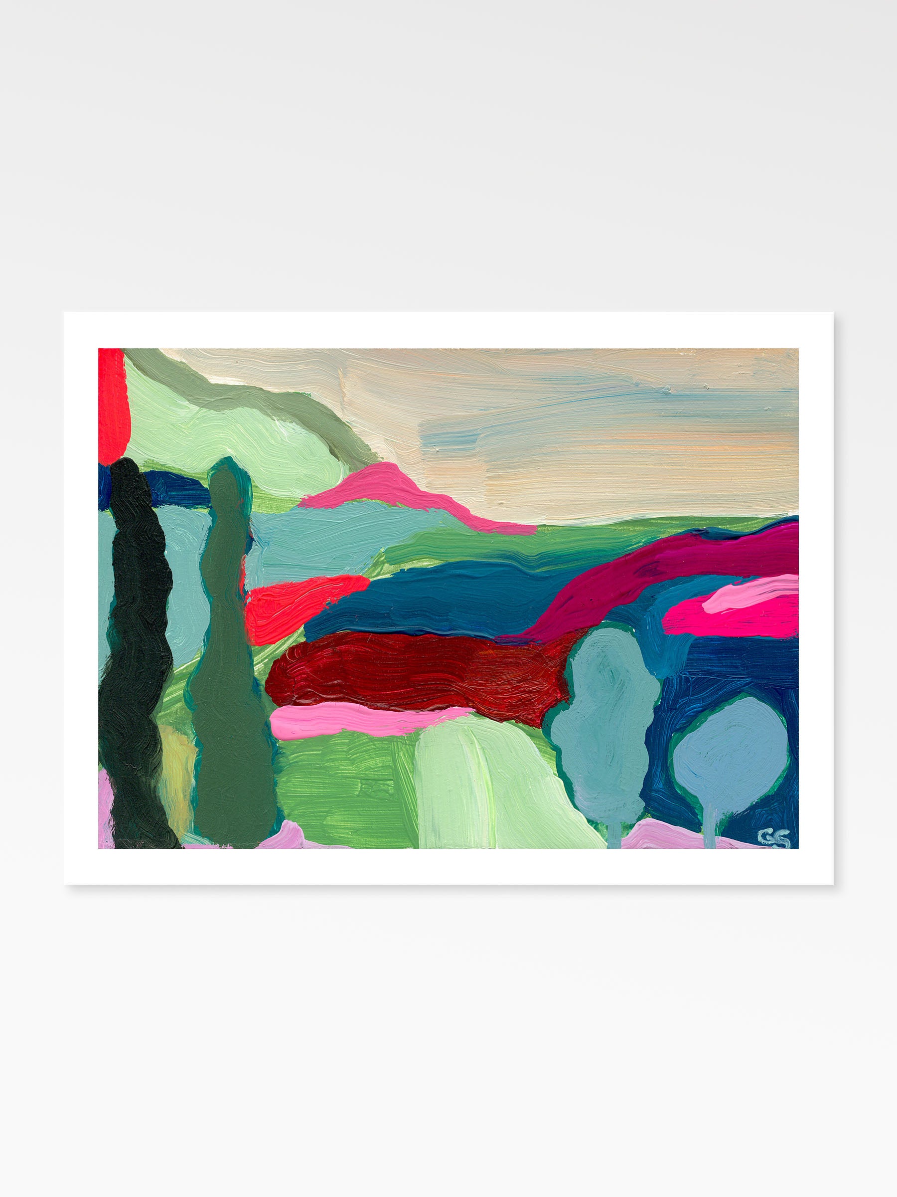 Abstract artwork with colorful brush strokes on a white background